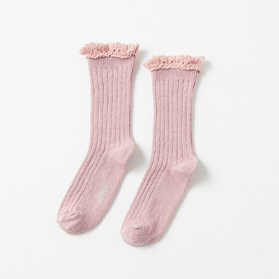 COLLEGIEN Hermine-Chaussettes a cotes Cachemire avec dentellei331 Vieux Rosej14`23cm