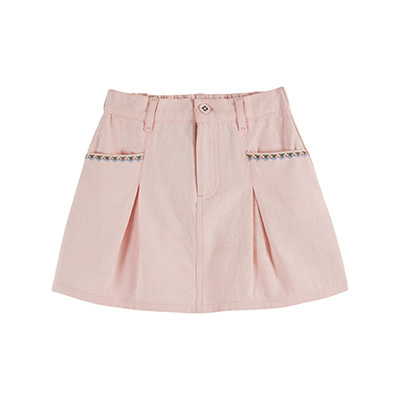 EMILE ET IDA 2026SS KIDS JUPE BRODEE CERISES CANVAS�iMACARON�j4A-6A