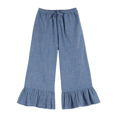 EMILE ET IDA 2026SS KIDS PANTALON VOLANT�iCHAMBRAY�j5A-6A