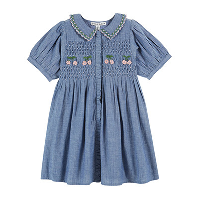 EMILE ET IDA 2026SS KIDS ROBE BRODEE SMOCKS MAIN�iCHAMBRAY�j4A-6A