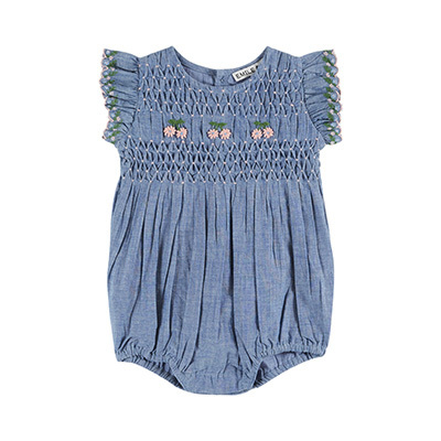 EMILE ET IDA 2026SS BABY COMBIBLOOMER BRODE SMOCKS MAIN�iCHAMBRAY�j9M-18M