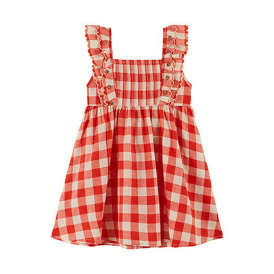 EMILE ET IDA 2026SS KIDS ROBE BRODEE CARREAU�iVICHY ROUGE�j3A-6A