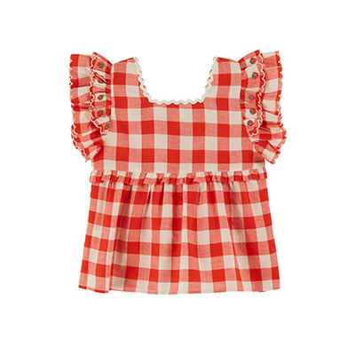 EMILE ET IDA 2026SS BABY BLOUSE BRODEE CARREAU�iVICHY ROUGE�j8A